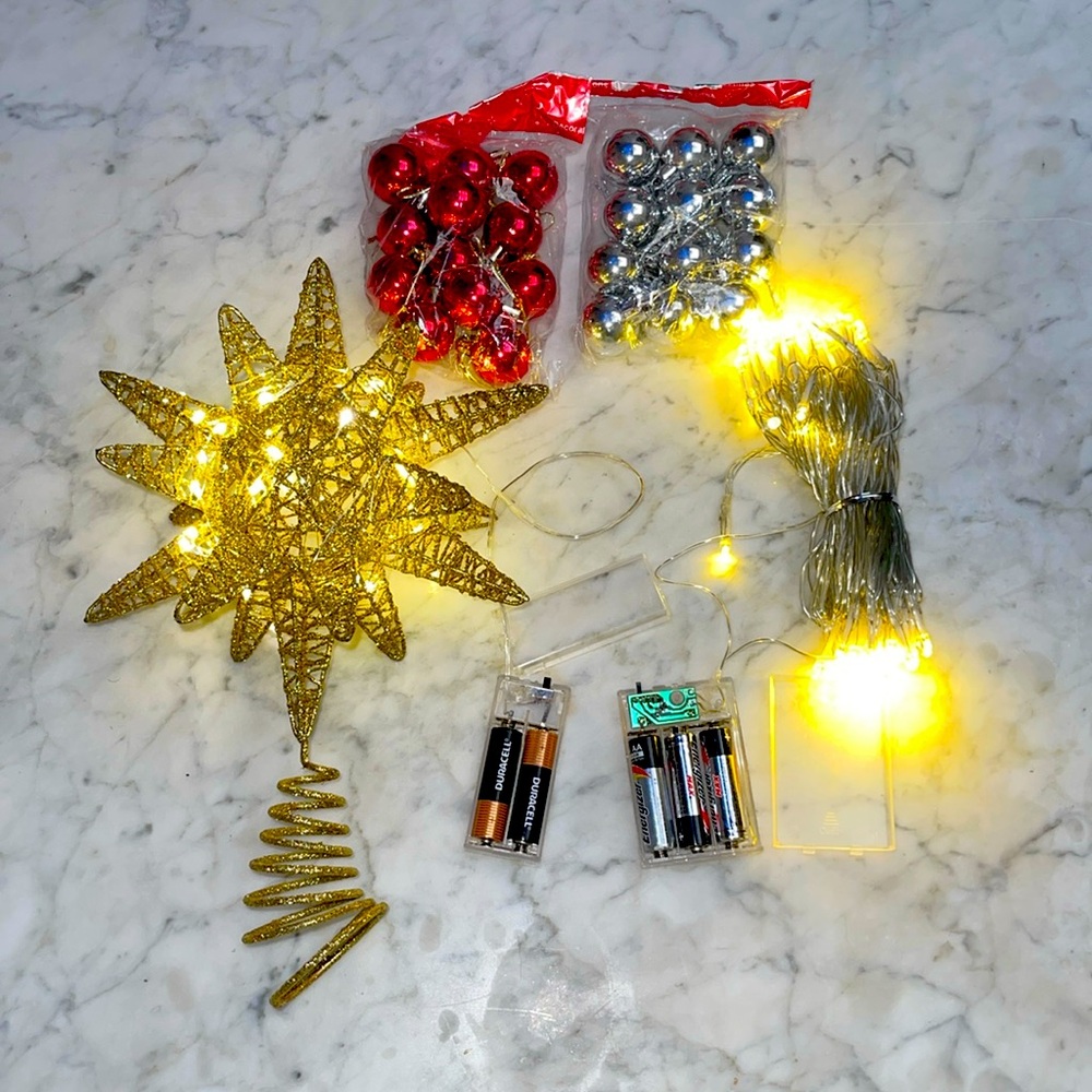 13 “ North Star 12 PCs silver ball 12 PCs red ball Christmas lights bundle